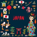 Japan doodle icons set